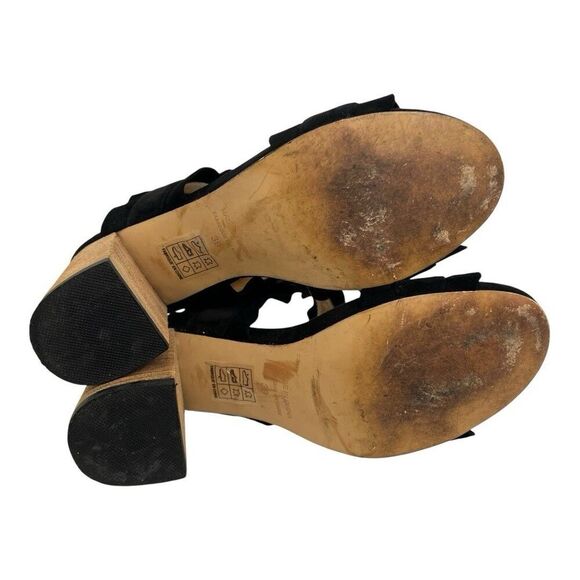 Free People Women's Size 39 US 8.5 Rosie Black Suede Ruffled Block Heel Sandals - Picture 7 of 8